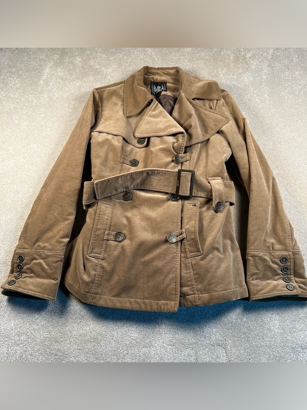 Vintage Y2K Esprit Belted Pea Coat Trench Tan Women's Large